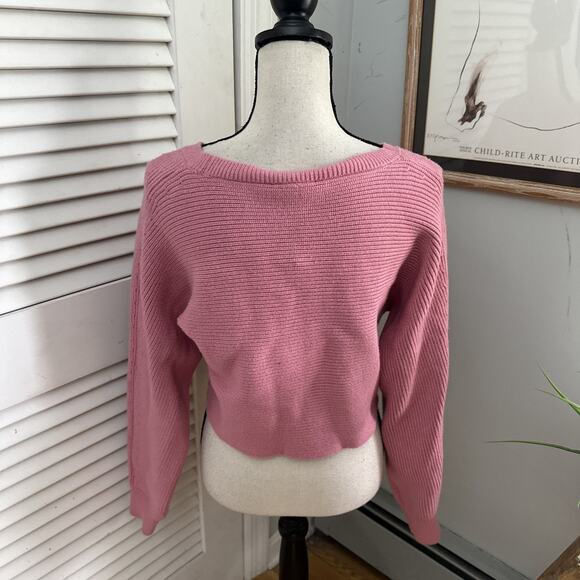 HOUSE OF HARLOW 1960 Womens Sweater Large Pink Ribbed Knit Cropped Preppy Casual - Picture 6 of 12